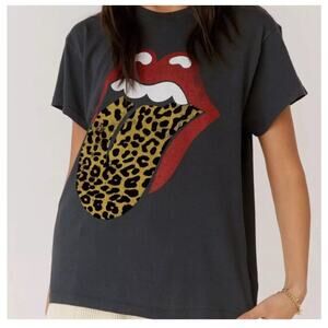 Daydreamer x Free People Rolling Stones Flocked Leopard Tongue Graphic Tee Sz M